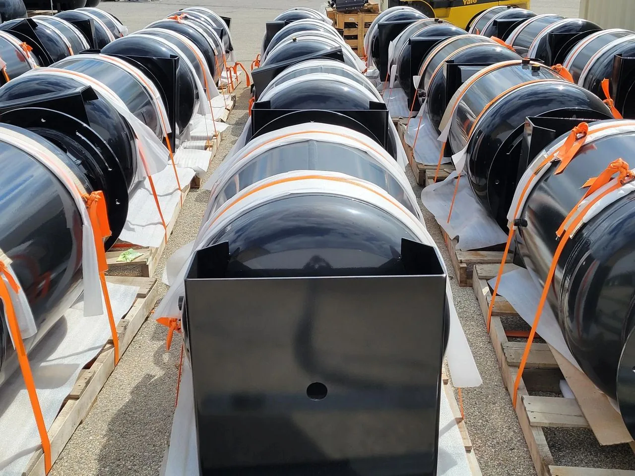 View of multiple nitrogen tanks sitting outside