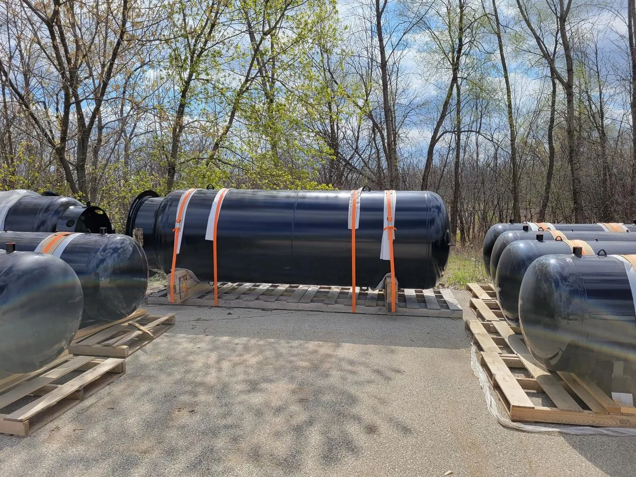 Multiple large nitrogen tanks outside